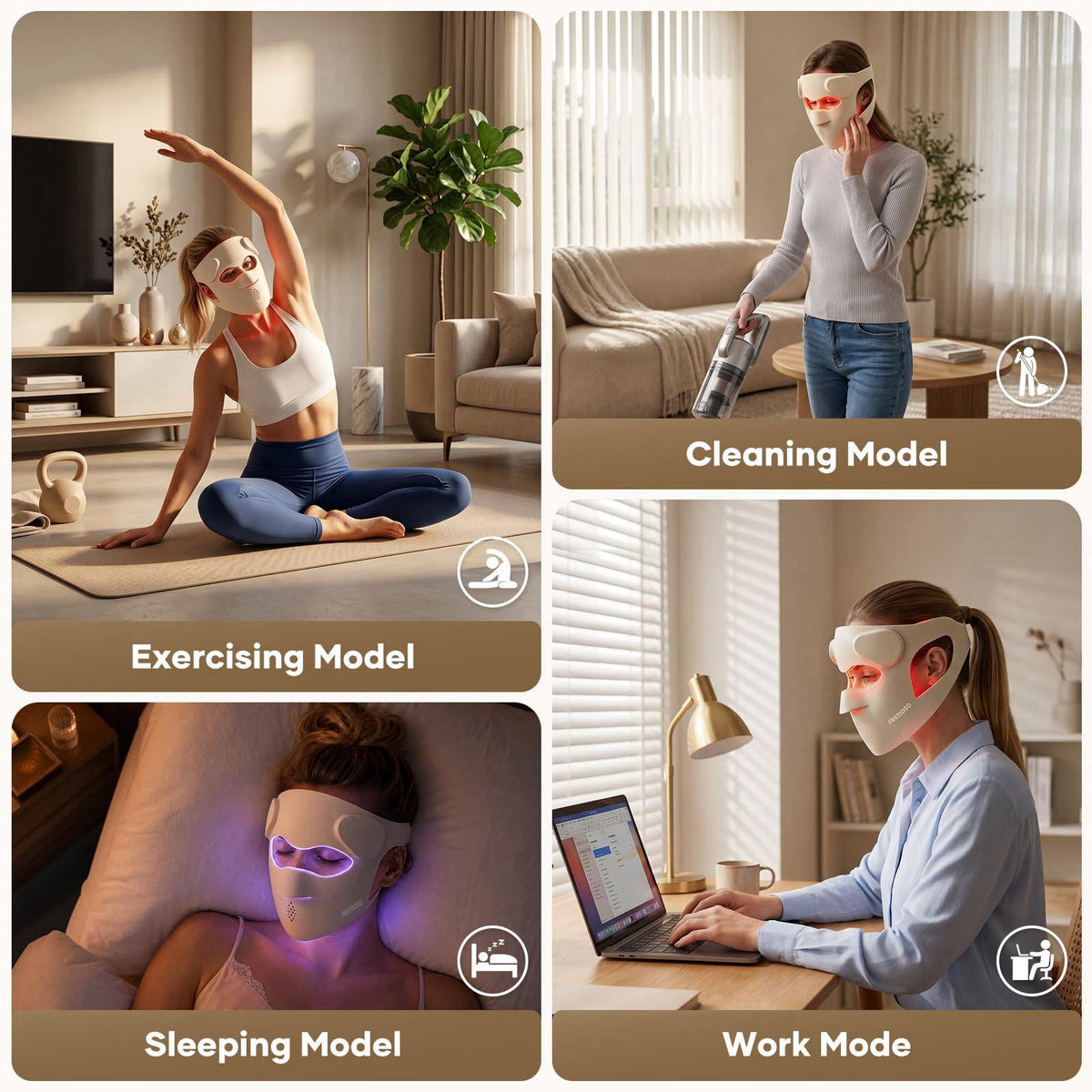 SWETJOZO RB-061 Red Light Therapy Mask for Face,USB-C Rechargeable 850nm – back view and specifications