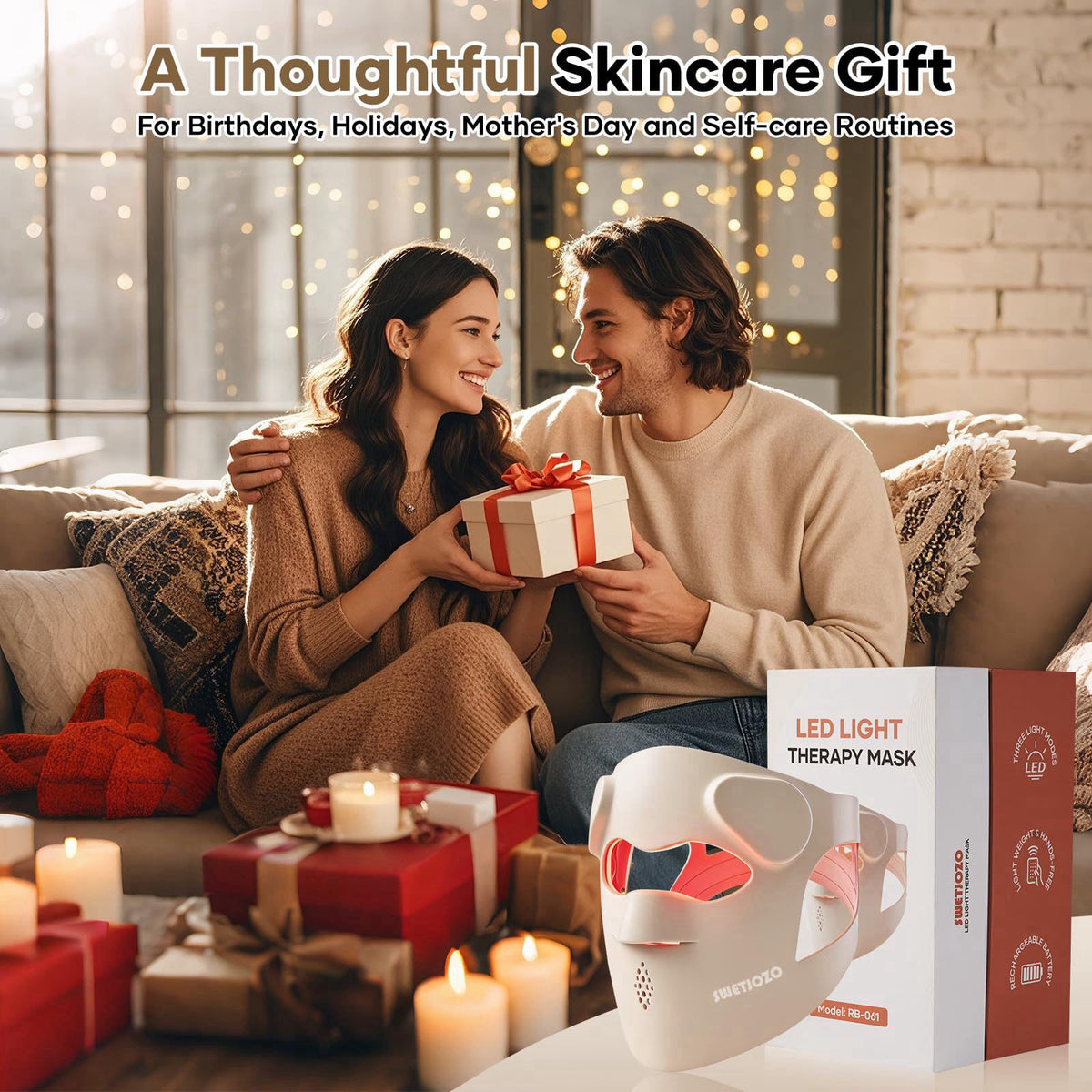 SWETJOZO RB-061 Red Light Therapy Mask for Face,USB-C Rechargeable 850nm – alternate angle