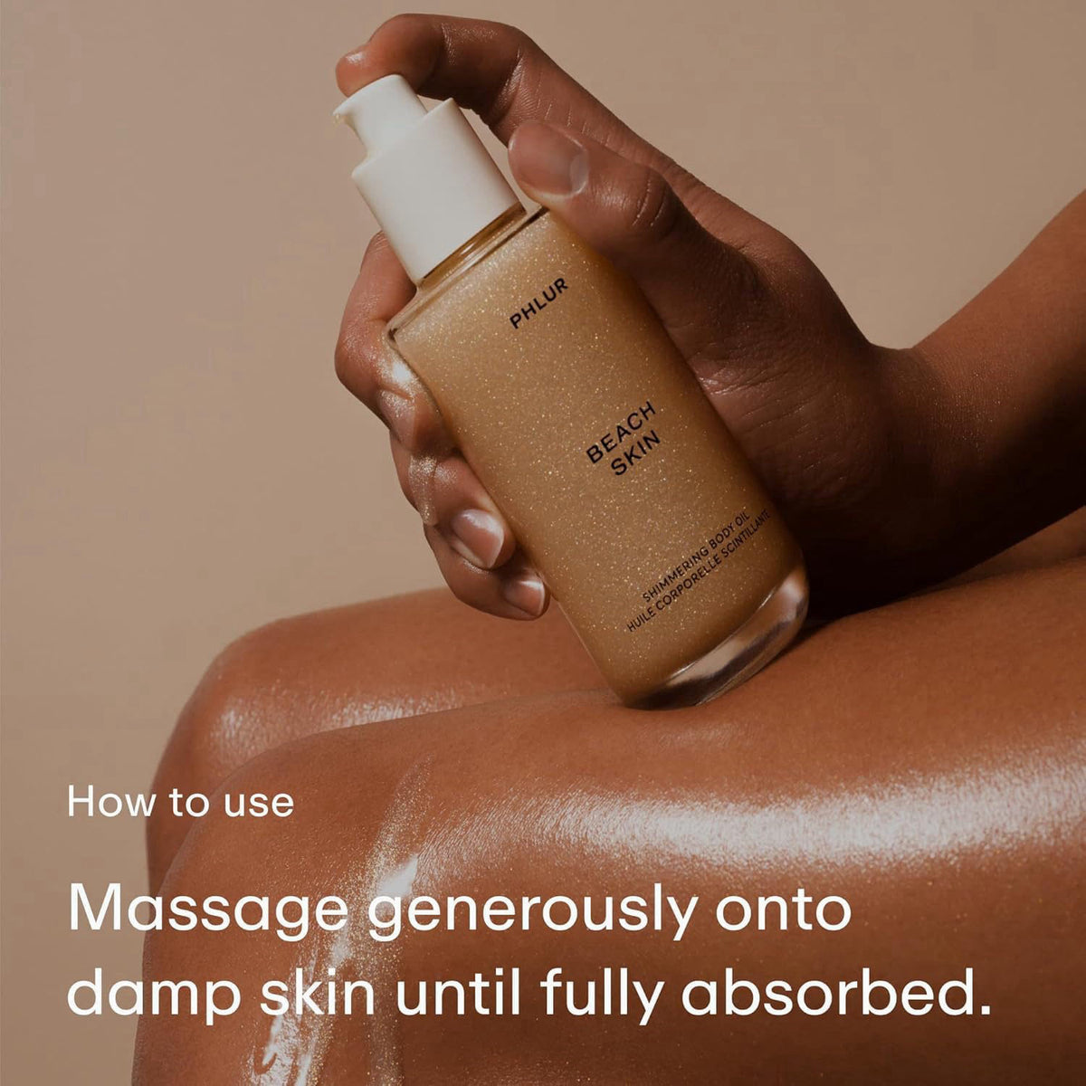 PHLUR Beach Skin Shimmering Body Oil, 4 Oz – Coconut, Vanilla & Sandalwood – full view