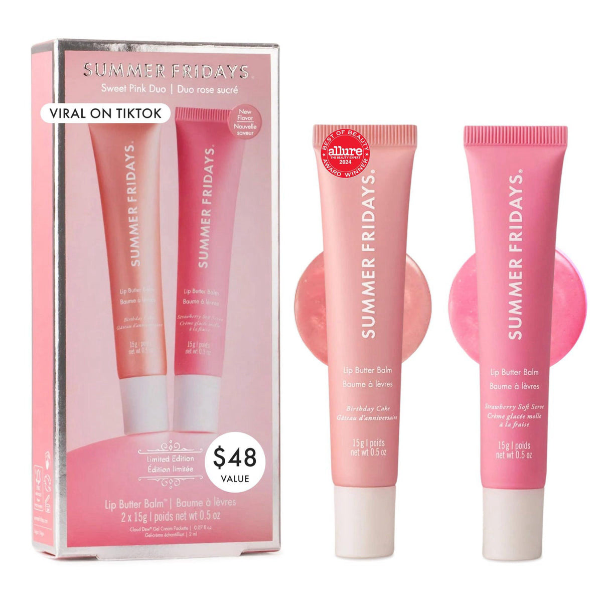 Summer Fridays Tinted Lip Butter Balm Sweet Pink Duo Gift Set (2 Ct) – product photo (Balms &amp; Moisturizers)