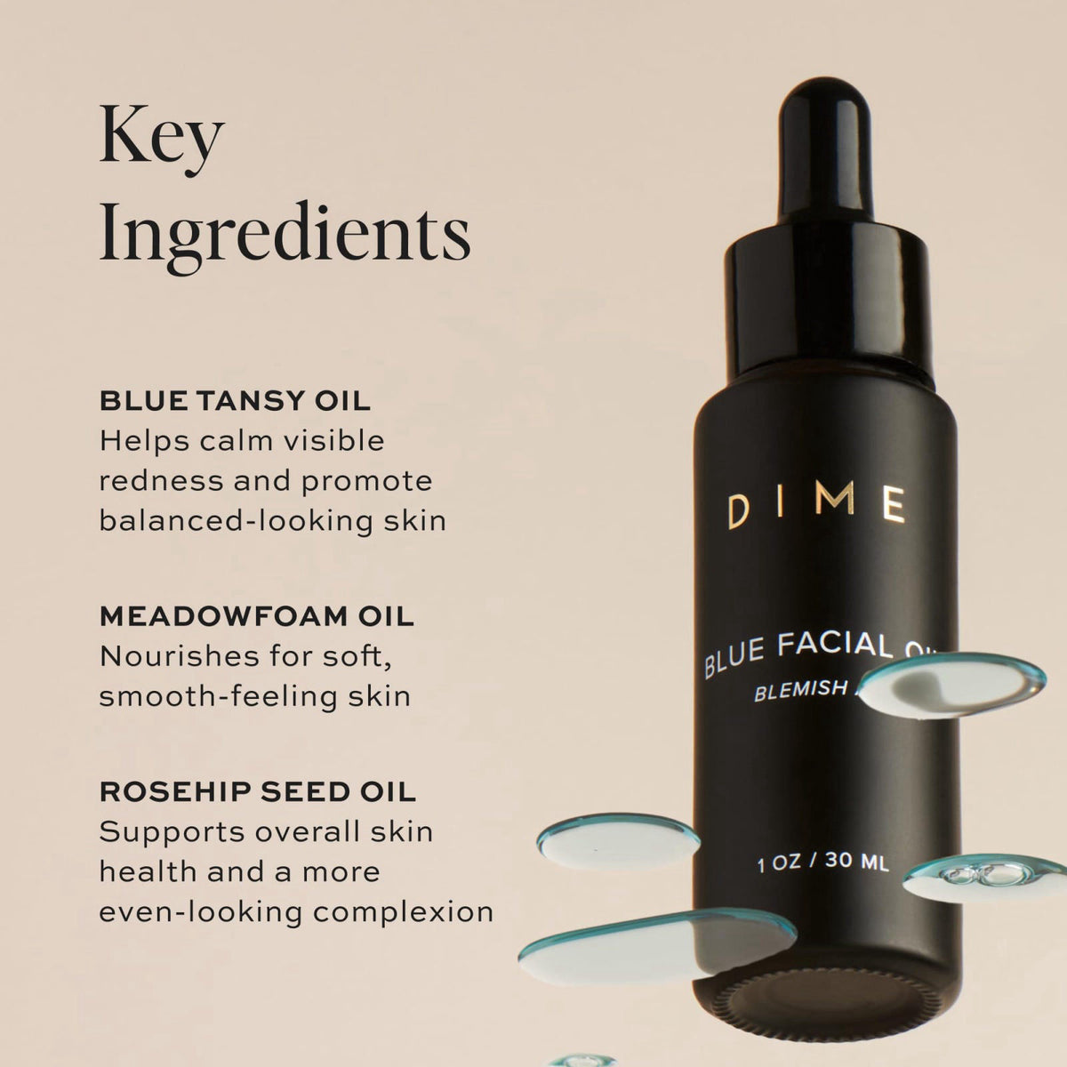 DIME Beauty Blue Facial Oil - Nourishing Face Oil, 1 oz – packaging and label