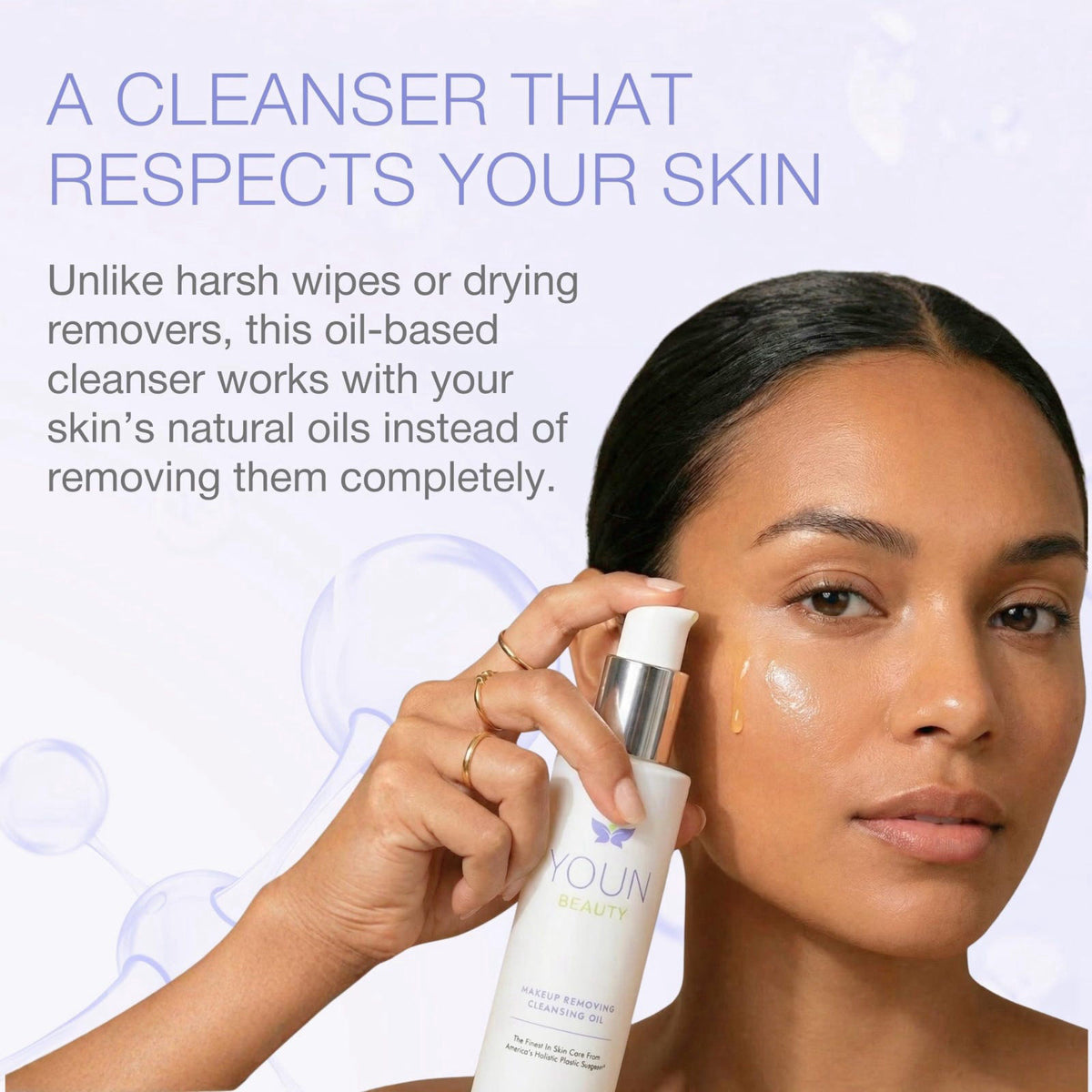 YOUN Beauty Makeup Remover Cleansing Oil, Hydrating Face Cleanser, 120 ml – back view and specifications