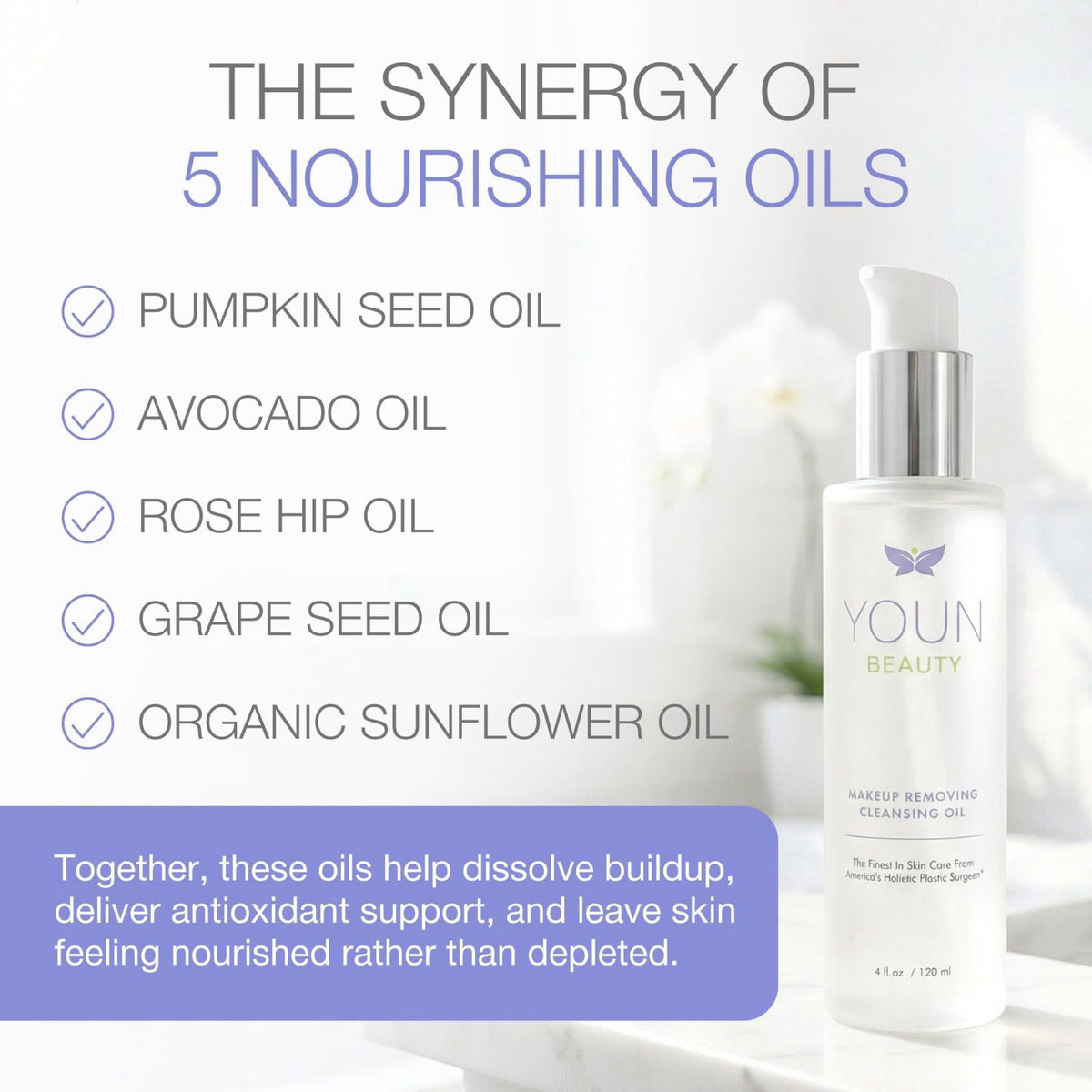 YOUN Beauty Makeup Remover Cleansing Oil, Hydrating Face Cleanser, 120 ml – alternate angle