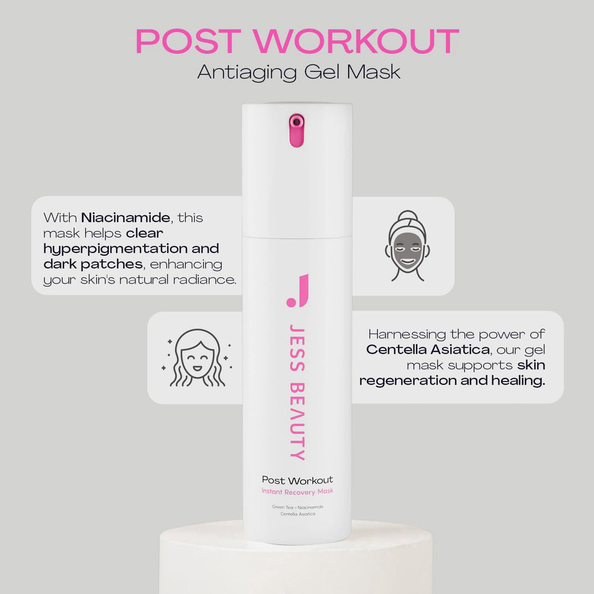 JESS BEAUTY | Post-Workout Gel Moisturizer | Deep Hydration Face Gel with Centella Asiatica, Niacinamide & Green Tea | S