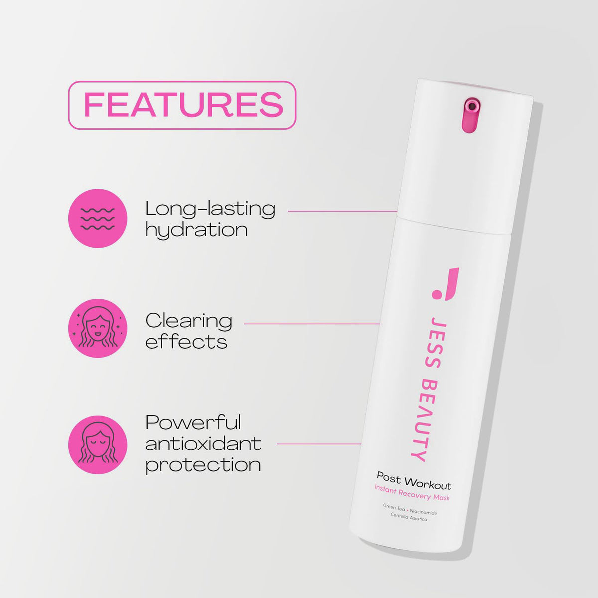 JESS BEAUTY | Post-Workout Gel Moisturizer | Deep Hydration Face Gel with Centella Asiatica, Niacinamide & Green Tea | S