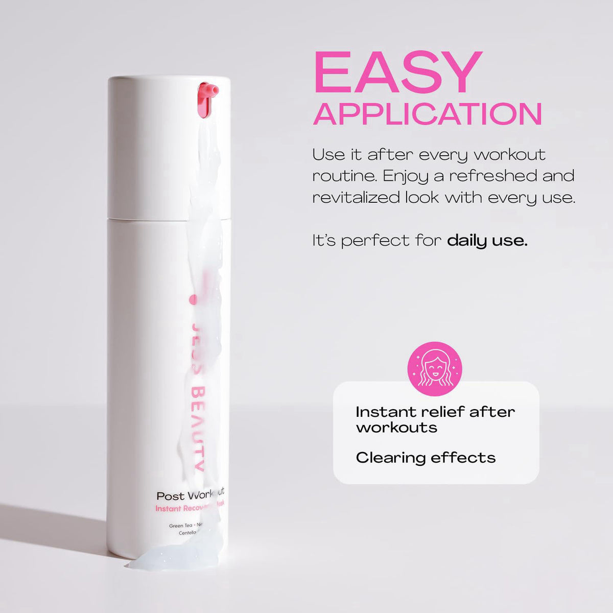 JESS BEAUTY | Post-Workout Gel Moisturizer | Deep Hydration Face Gel with Centella Asiatica, Niacinamide & Green Tea | S