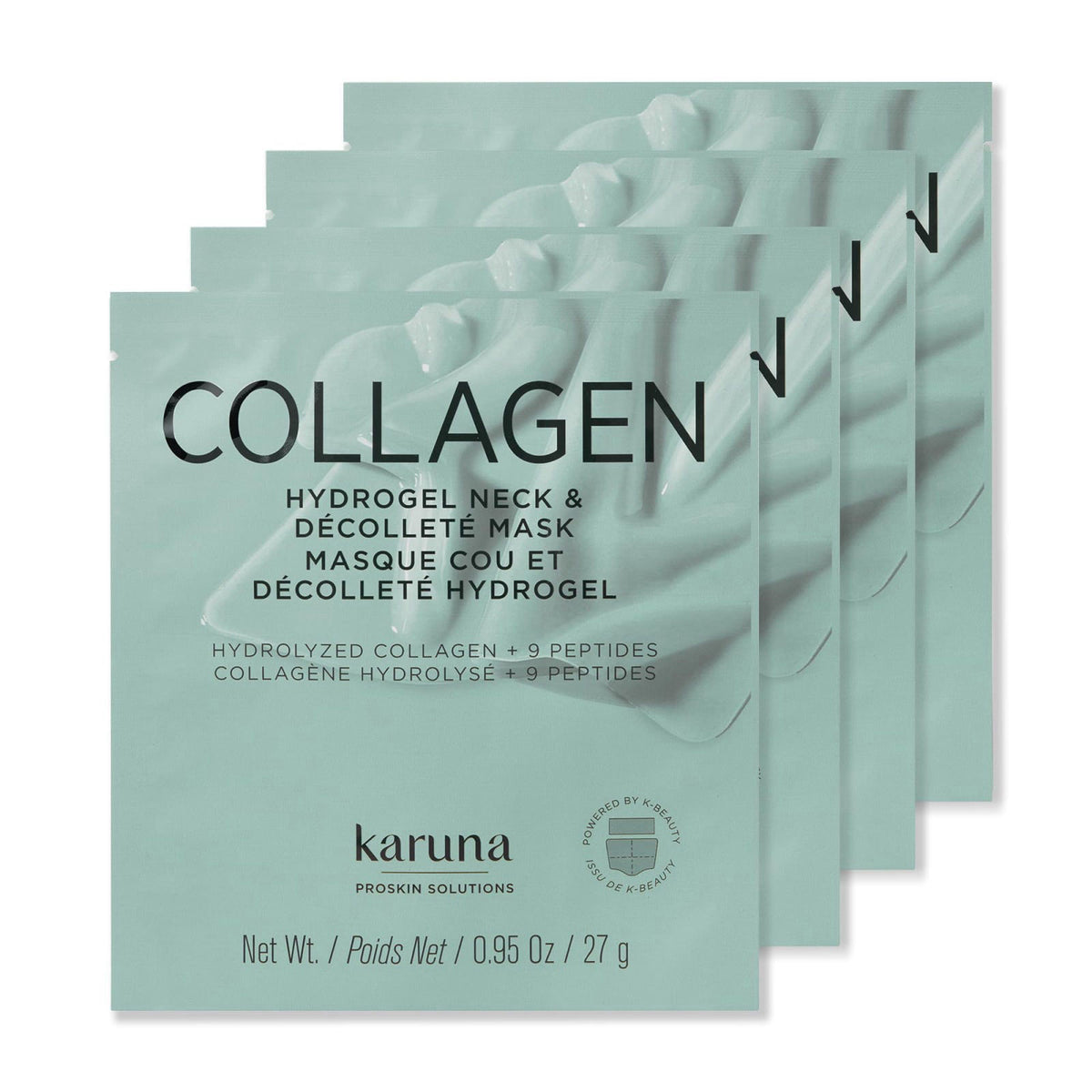 Karuna Collagen Hydrogel Neck Mask 4-Pack - K-Beauty Anti-Aging Decollete & Neck Sheet Masks with Collagen, Peptides & N