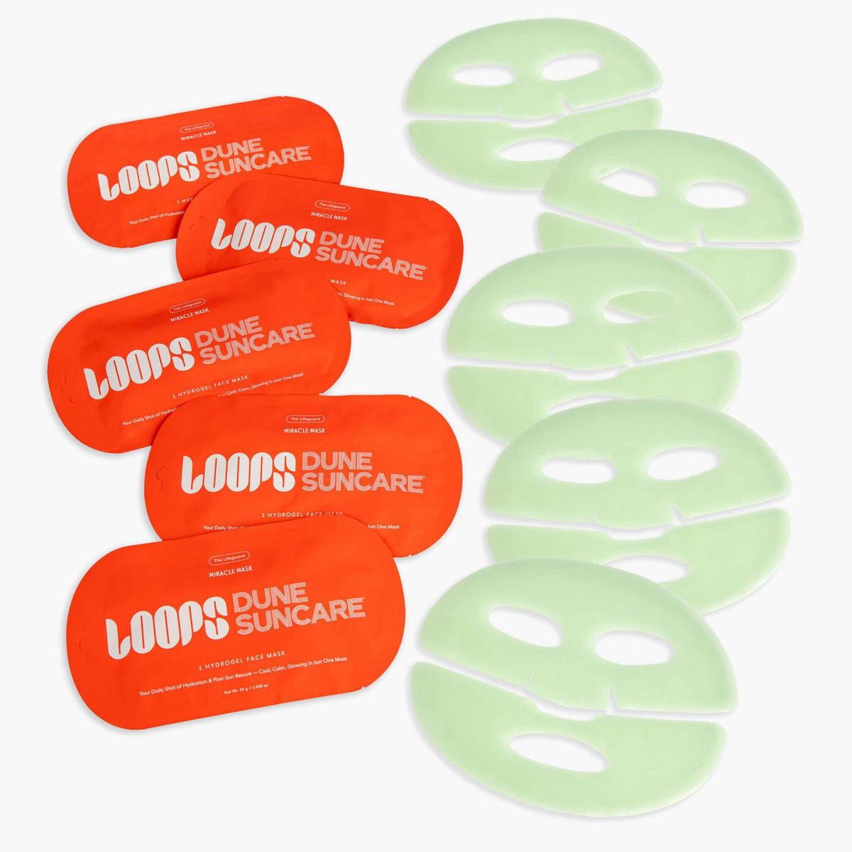 LOOPS x DUNE Lifeguard - Korean Hydrogel Face Mask, Cooling Sheet Mask 5 pc – packaging and label