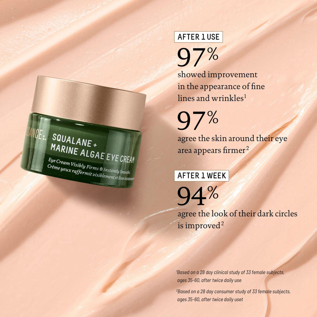 BIOSSANCE Squalane & Marine Algae Eye Cream - Anti-Aging - 0.5 oz – packaging and label