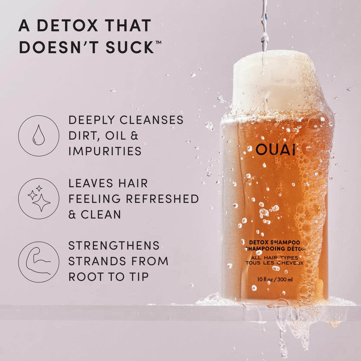 OUAI Detox Shampoo - Clarifying Shampoo for Build Up (10 Fl Oz) – full view