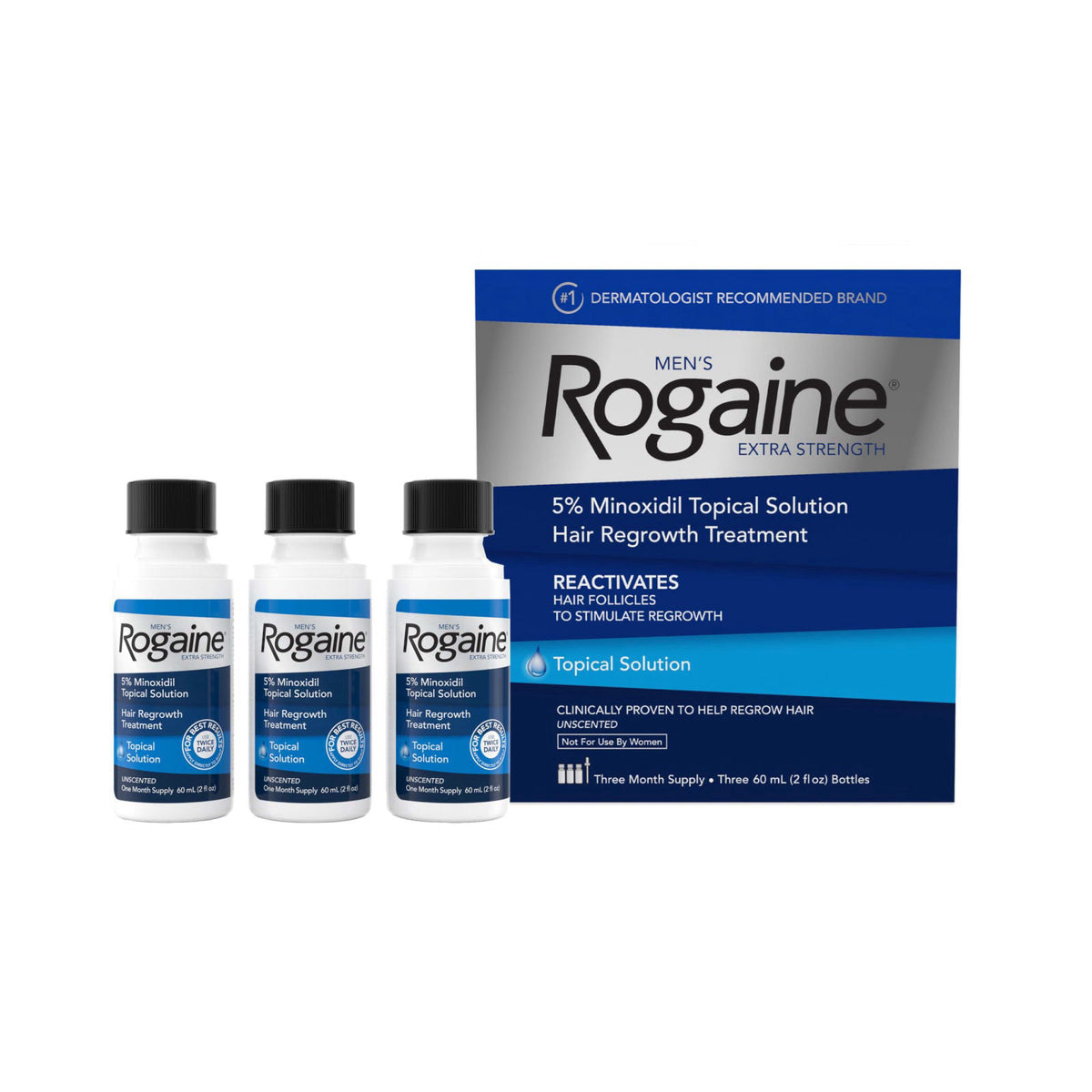 Men's Rogaine Extra Strength 5% Minoxidil Topical Solution, 3 x 2 fl. oz – product photo (Hair Regrowth Treatments)