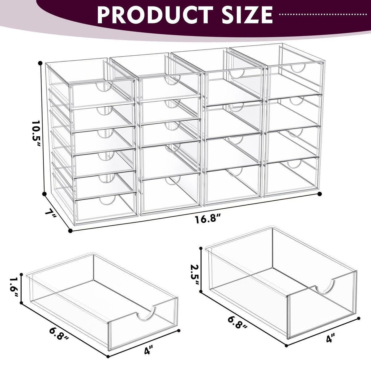 YFXCVSL Acrylic Makeup Organizer with 19 Drawers,Storage Drawer Organizer – packaging and label