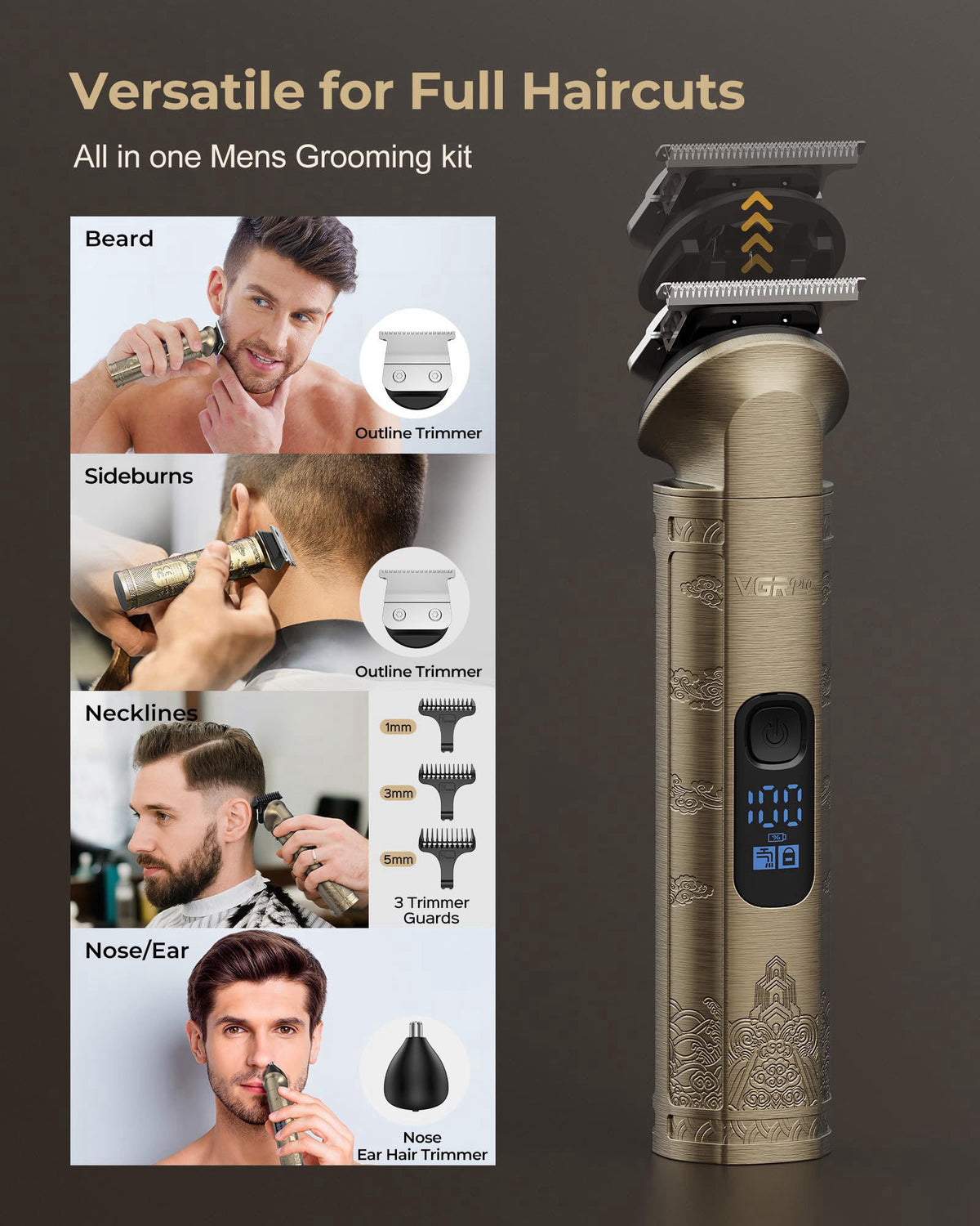 VGRPRO Hair Clippers for Men Professional, Cordless Clipper and Trimmer Set – full view