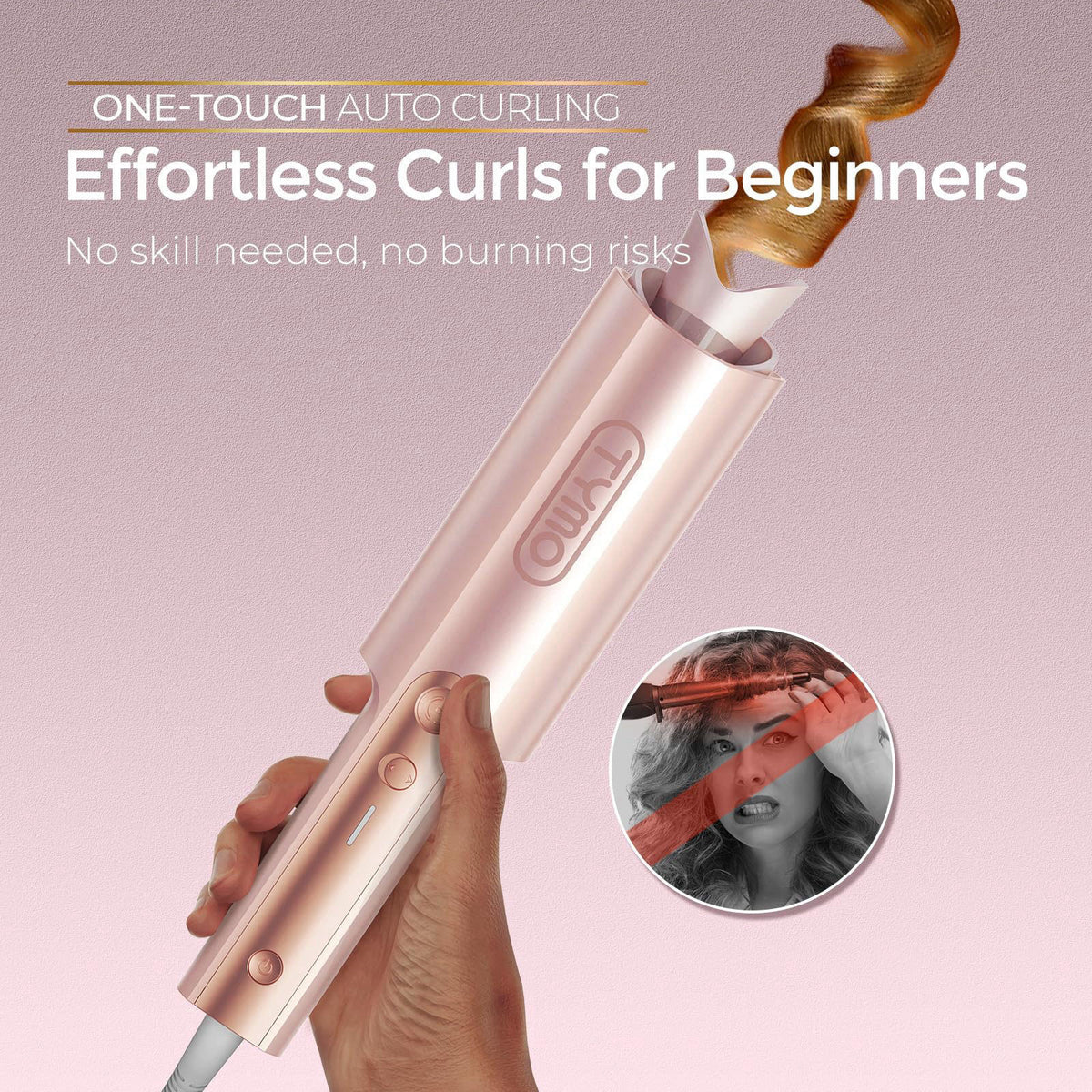 TYMO CurlPro Plus Automatic Rotating Curling Iron - Upgraded Long Barrel Curling Wand for Long Hair, Ceramic Hair Curler