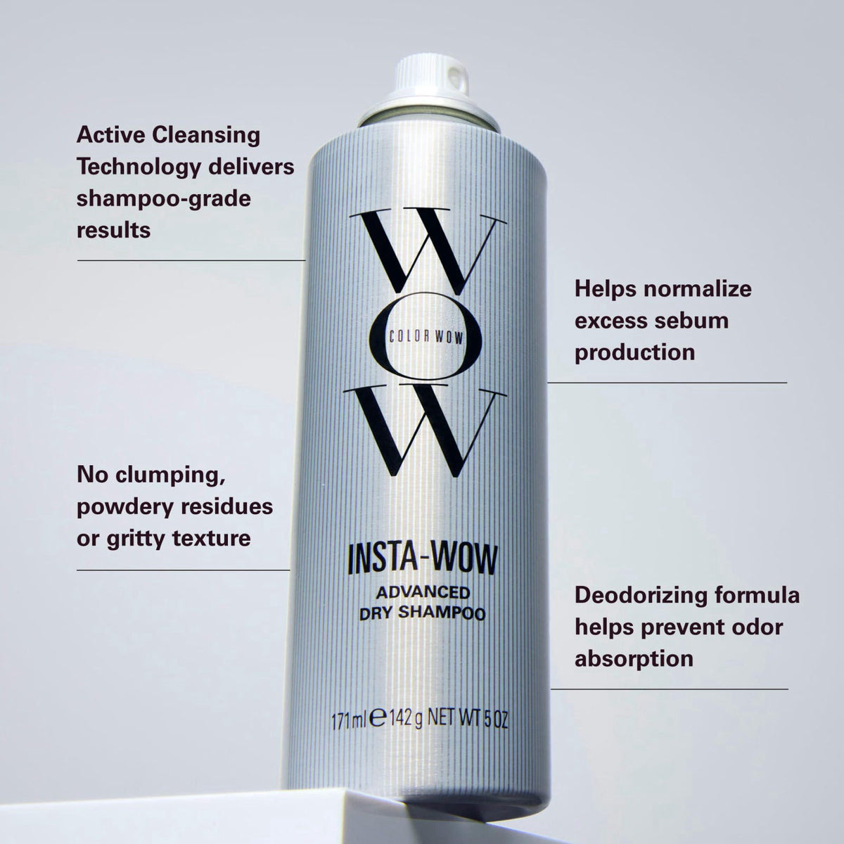 COLOR WOW Insta-WOW – Advanced Dry Shampoo, No White Residue – back view and specifications