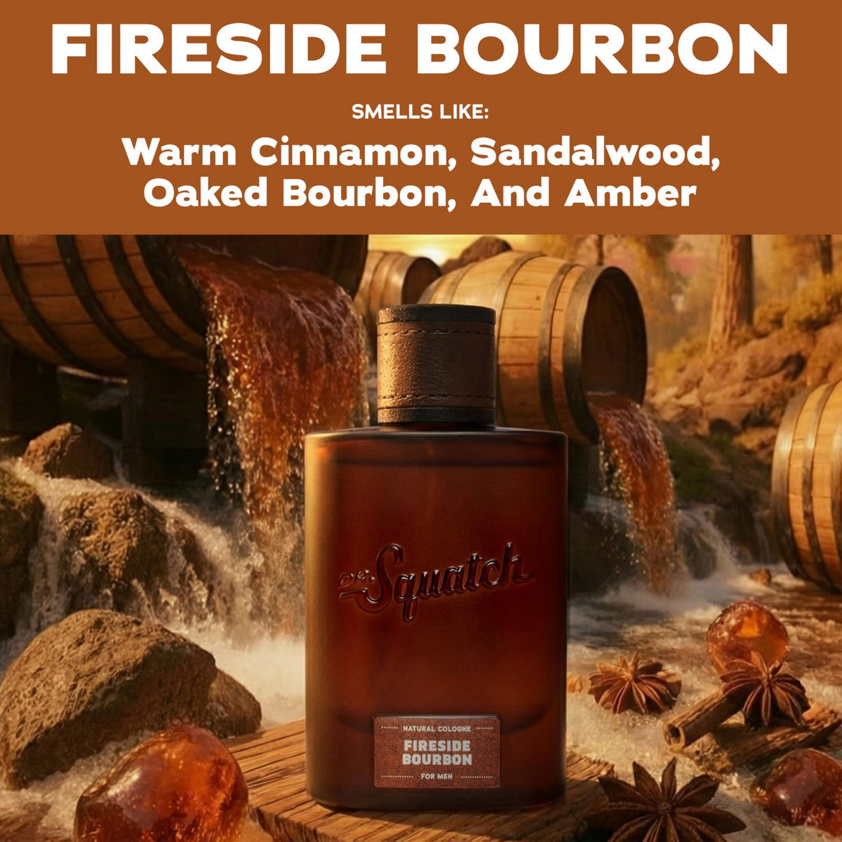 Dr. Squatch Natural Cologne for Men, Fireside Bourbon Men's Cologne (1.7oz) – packaging and label