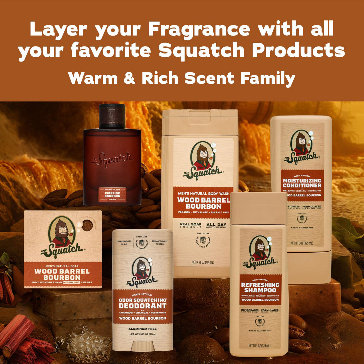 Dr. Squatch Natural Cologne for Men, Fireside Bourbon Men's Cologne (1.7oz) – back view and specifications