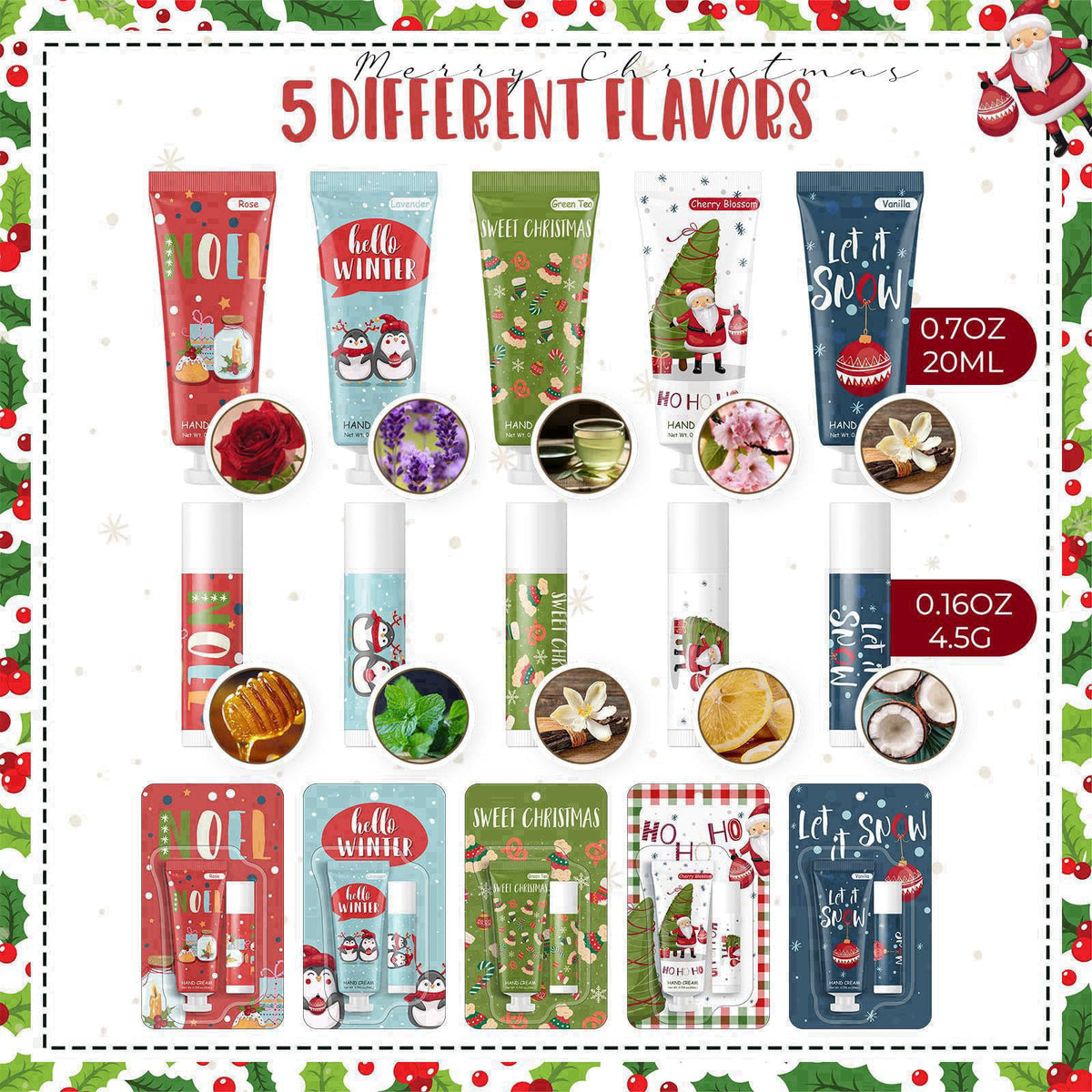 Heigble 30 Pcs Christmas Hand Cream and Lip Balm Gift Sets – close-up detail