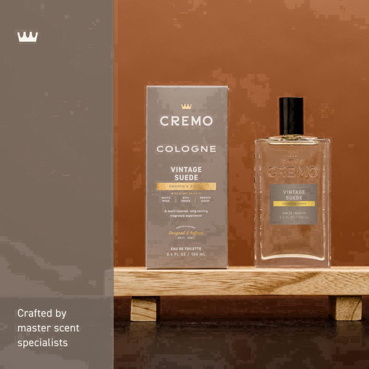 Cremo Cologne for Men, Vintage Suede, 3.4 Fl Oz – packaging and label