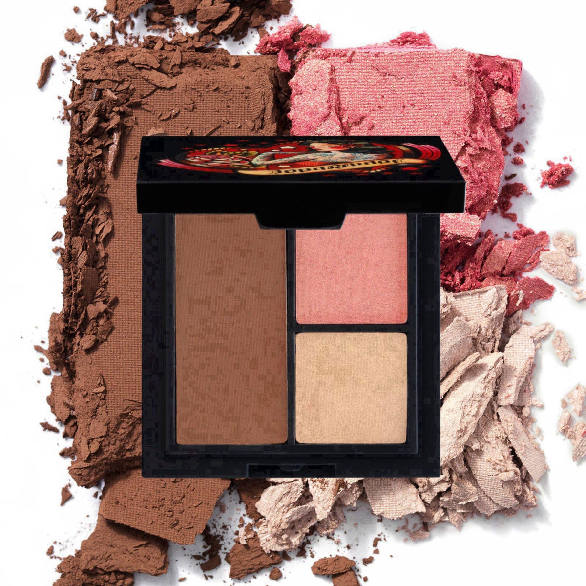 Reina Rebelde On Your Face Contour and Color Trio in Adorada is a multi-use face palette for fair to medium complexions.