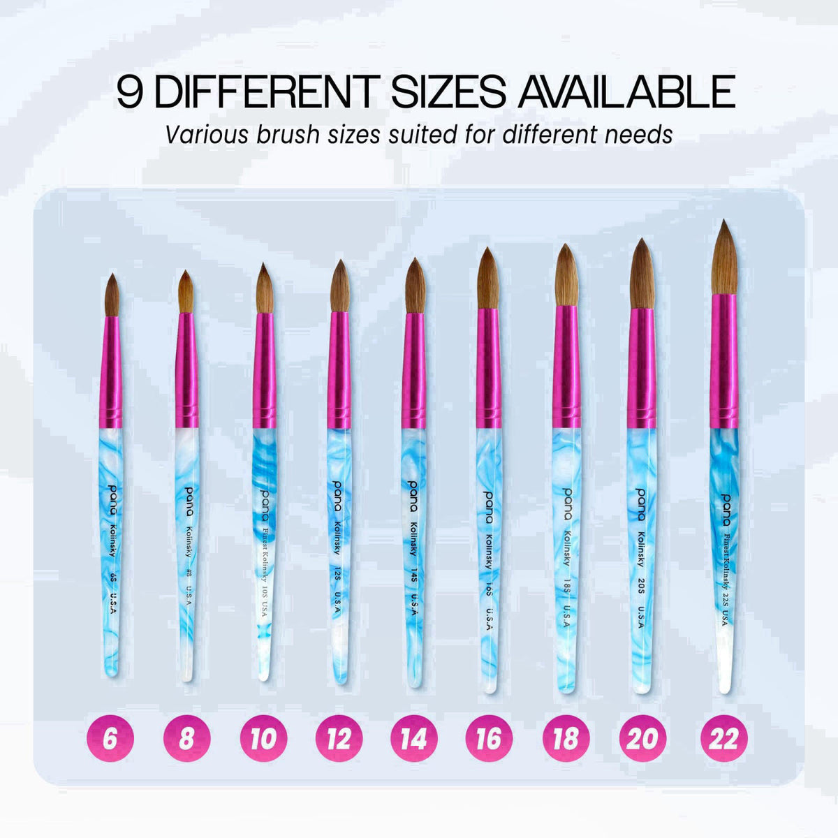 PANA Pure Kolinsky Hair Acrylic Nail Brush - Round Shape Pink Ferrule with White Swirl Blue Handle (Size 20) – alternate