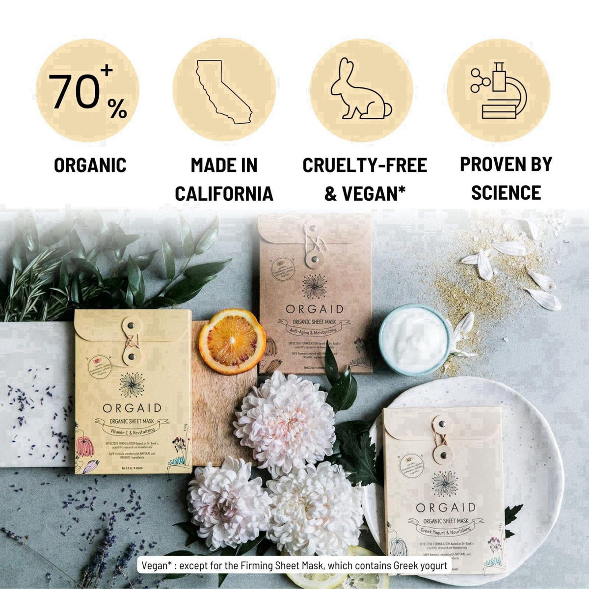 ORGAID Organic Sheet Mask | Made in USA (Anti-aging & Moisturizing, pack of 4) – full view