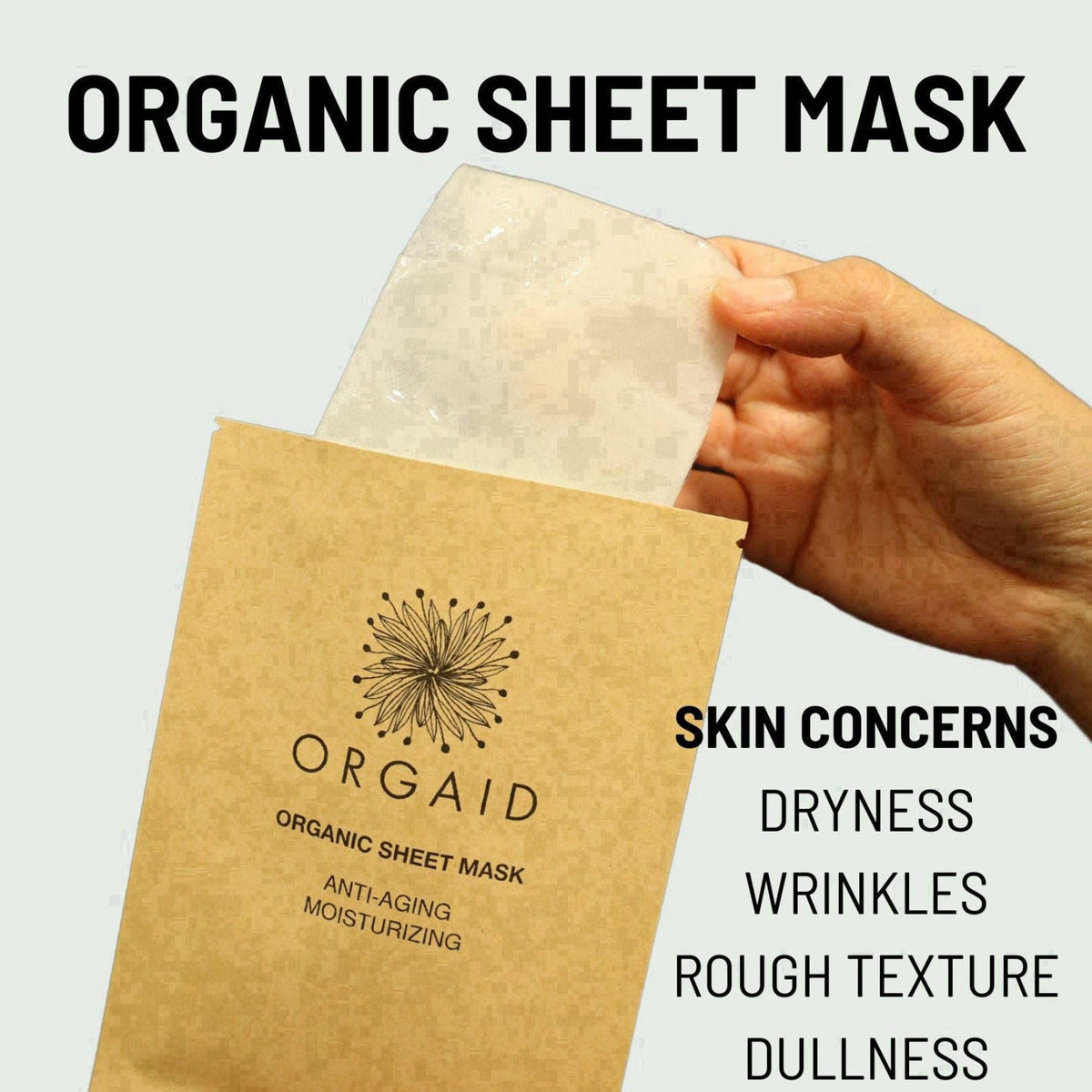ORGAID Organic Sheet Mask | Made in USA (Anti-aging & Moisturizing, pack of 4) – back view and specifications