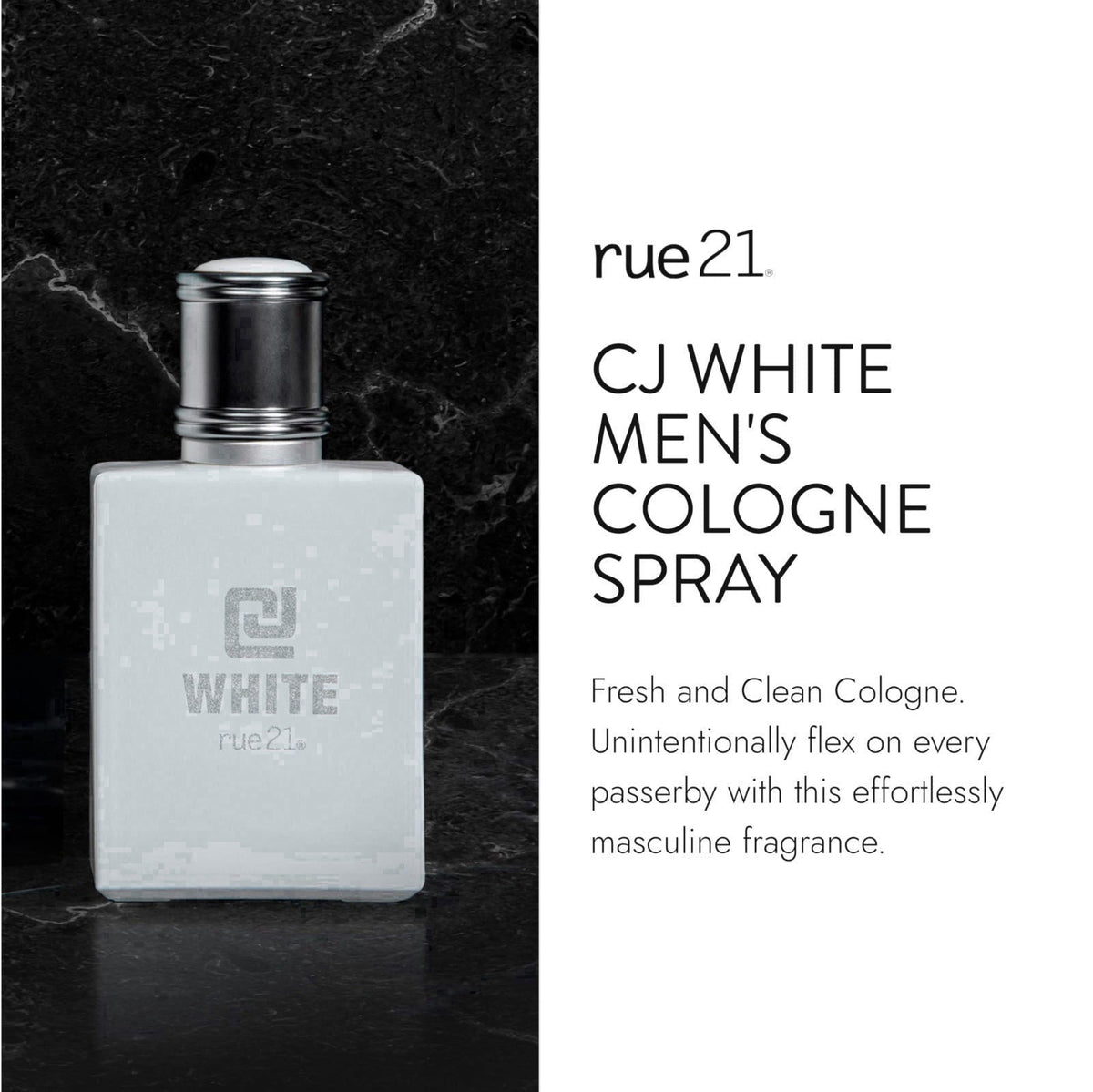 Rue 21 CJ White Men's Cologne Spray - 1.7 fl oz (50 ml) – close-up detail