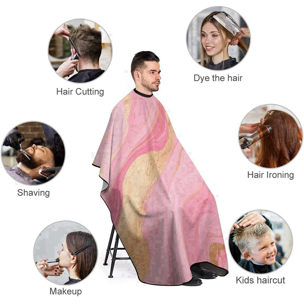Supdreamc Lightweight Salon Cape - Pink Golden Marble Texture Art Haircut Hairdressing Cloth Apron Haircut Barber Gown f