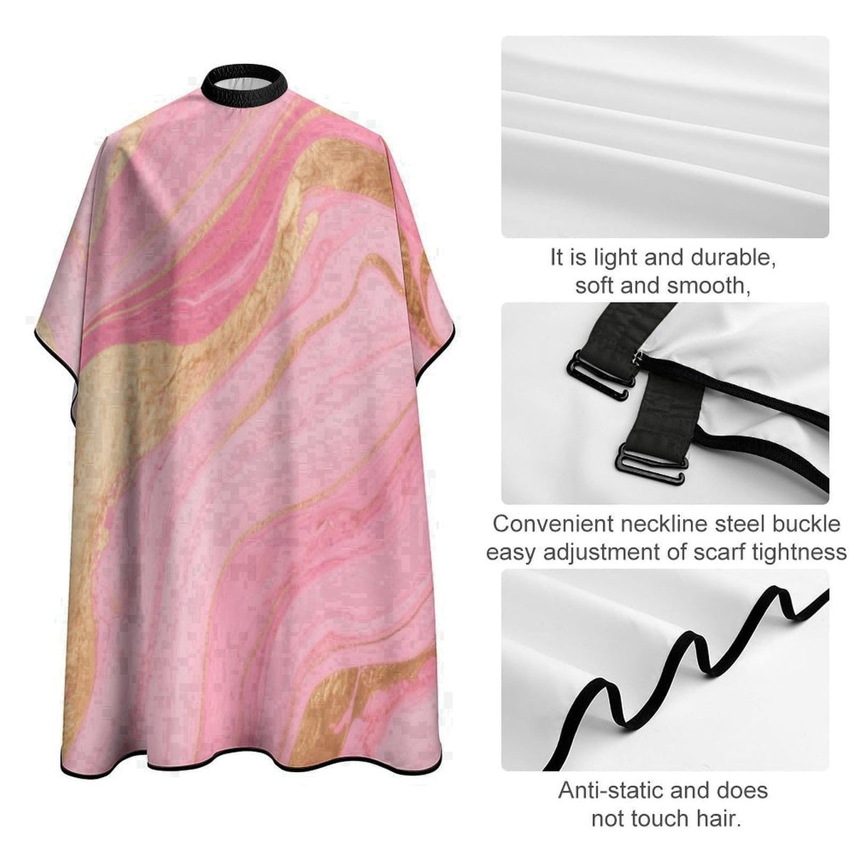 Supdreamc Lightweight Salon Cape - Pink Golden Marble Texture Art Haircut Hairdressing Cloth Apron Haircut Barber Gown f