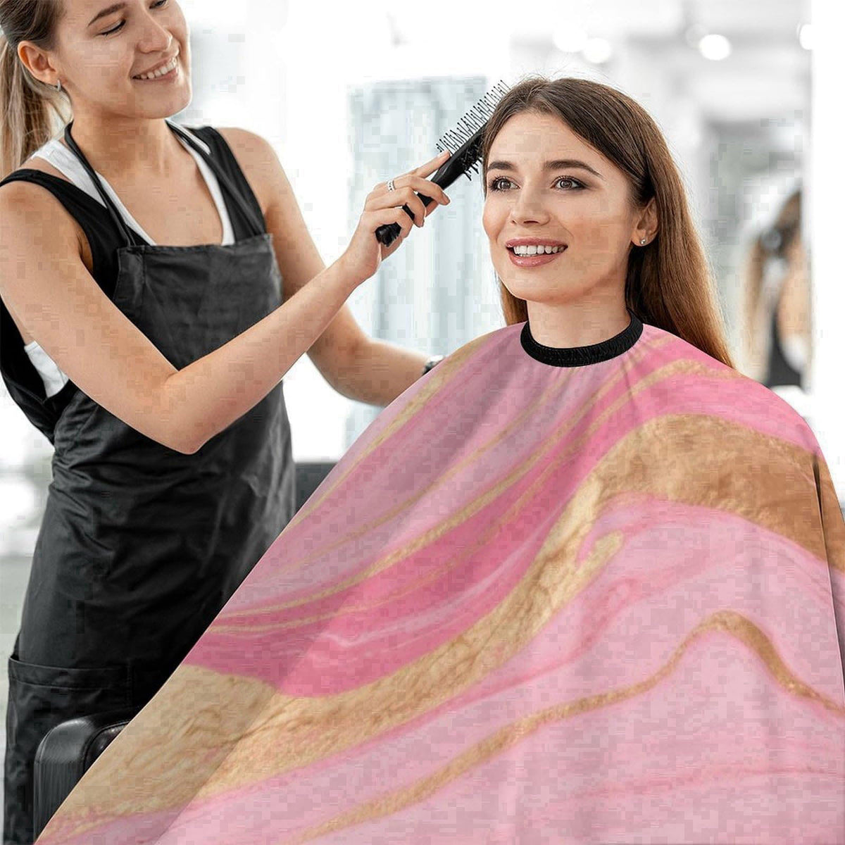 Supdreamc Lightweight Salon Cape - Pink Golden Marble Texture Art Haircut Hairdressing Cloth Apron Haircut Barber Gown f