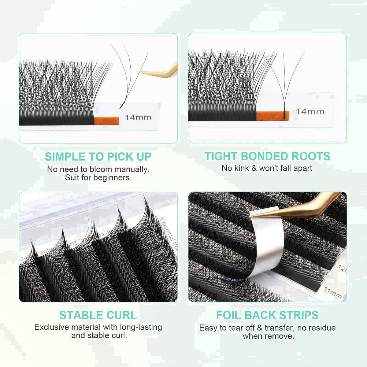 NAGARAKU 3D W Premade Fans Lash Extensions 0.07 C 9/10/11/12/13mm 5 Trays – full view
