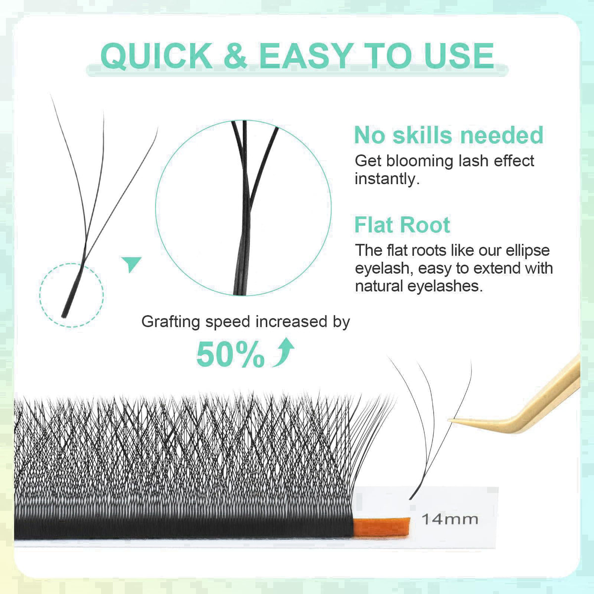 NAGARAKU 3D W Premade Fans Lash Extensions 0.07 C 9/10/11/12/13mm 5 Trays – back view and specifications