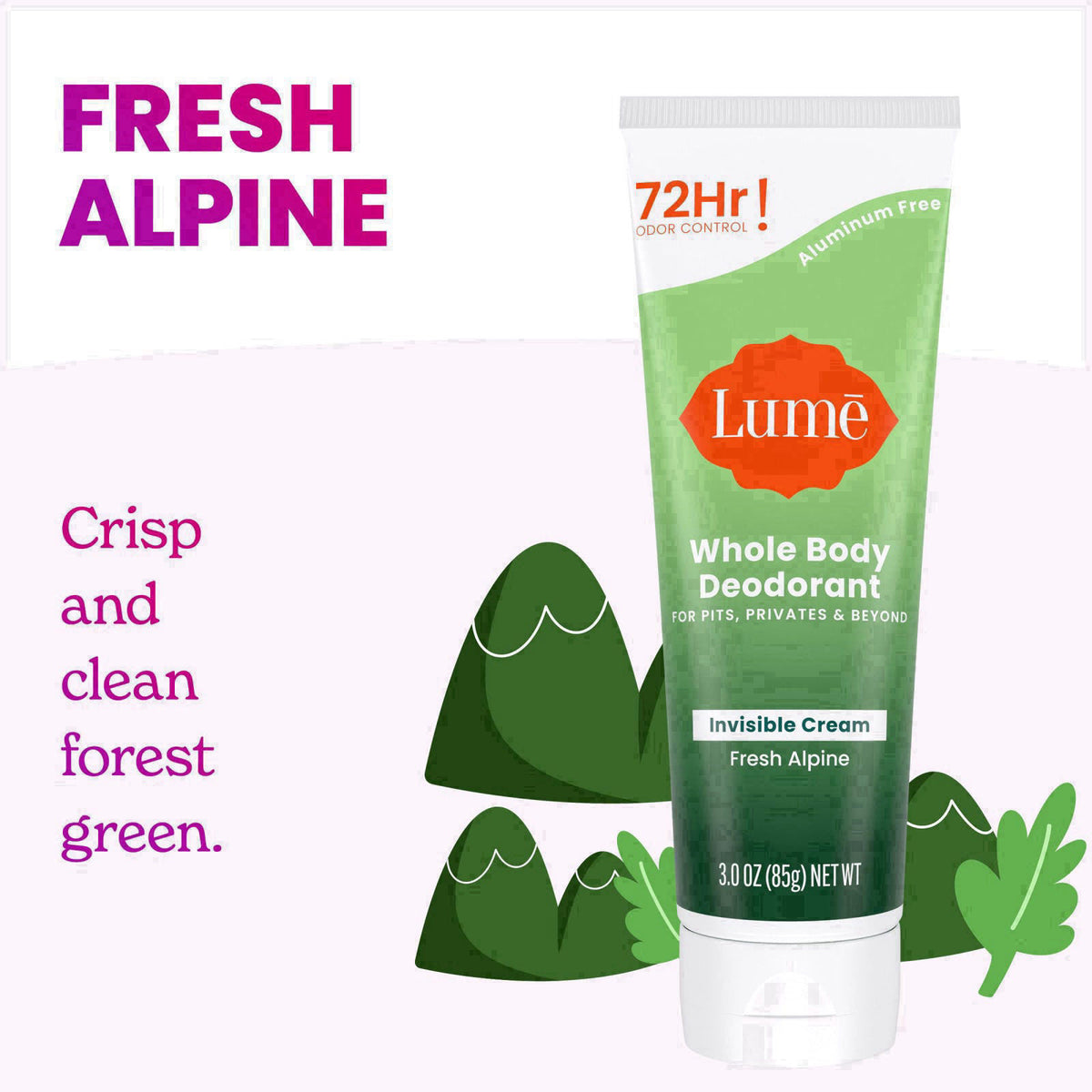 Lume Whole Body Deodorant Cream Tube & Solid Stick - 3oz & 2.6oz (Alpine) – packaging and label