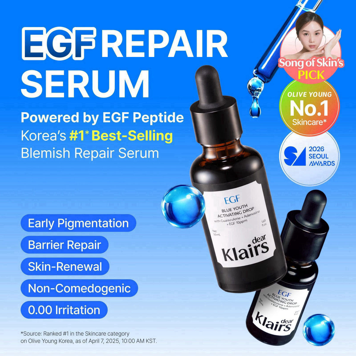 DearKlairs EGF Serum - Blue Youth Activating Drop, 1.69 Fl Oz – close-up detail