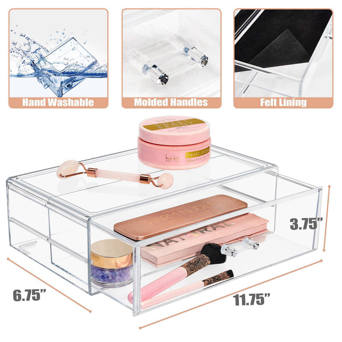 Sorbus Stackable Acrylic Drawers - 1 Clear Storage Drawers for Organizing Make up Palettes, Nail Hair Accessories, Cosme