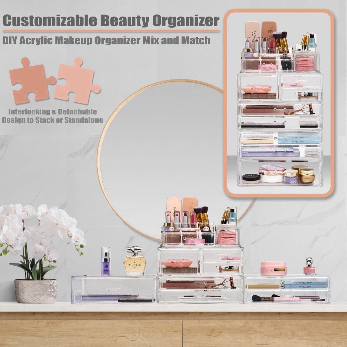 Sorbus Stackable Acrylic Drawers - 1 Clear Storage Drawers for Organizing Make up Palettes, Nail Hair Accessories, Cosme