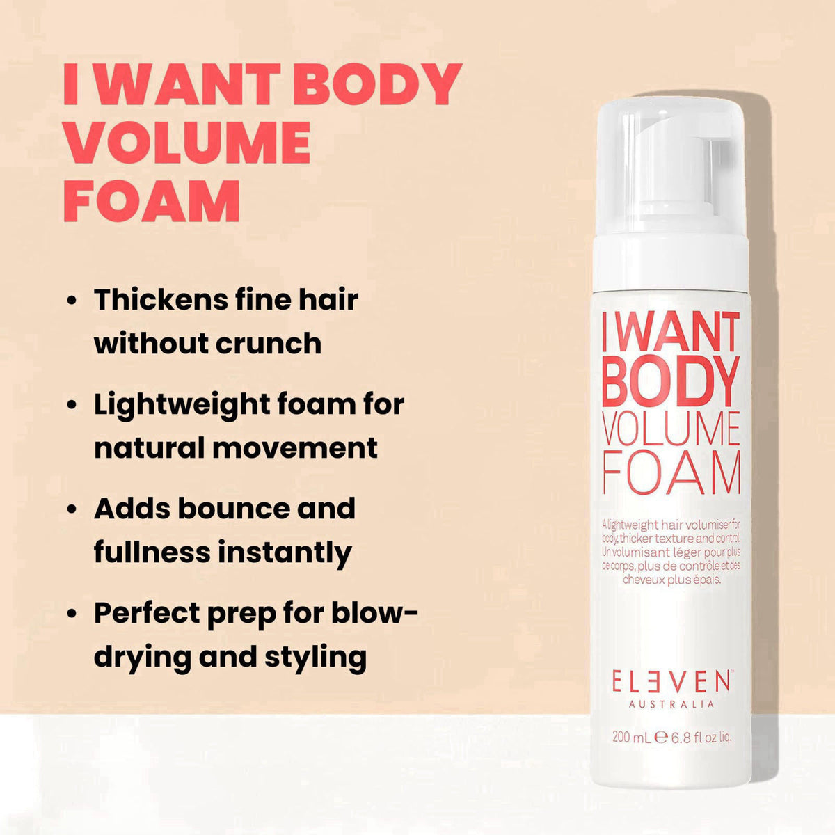 ELEVEN AUSTRALIA I Want Body Volume Foam, Lightweight Mousse - 6.8 Fl Oz – close-up detail
