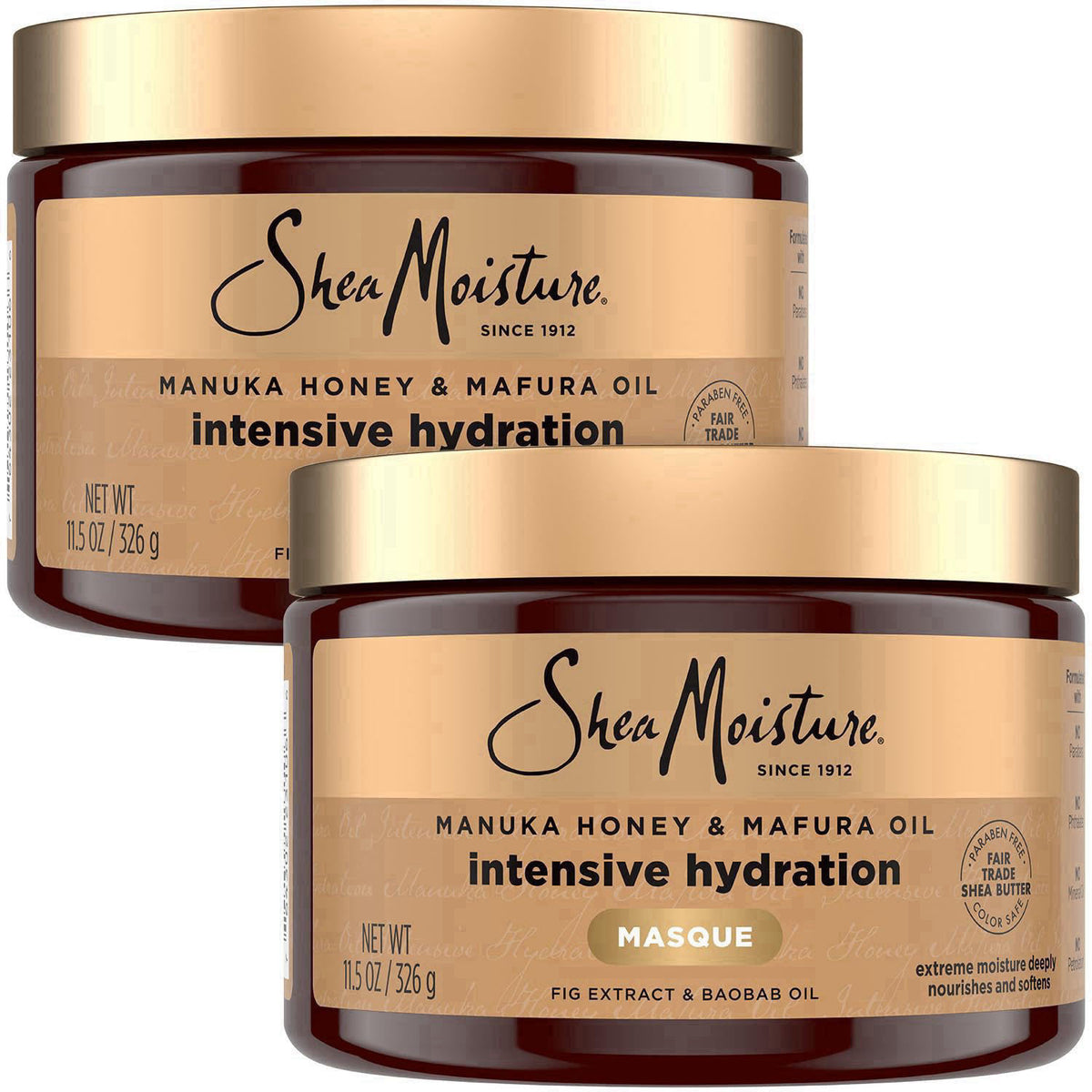 Shea Moisture Hair Mask, Manuka Honey & Mafura Oil Intensive Hydration Masque 2-Pack for Revitalizing Extra Dry, Damaged