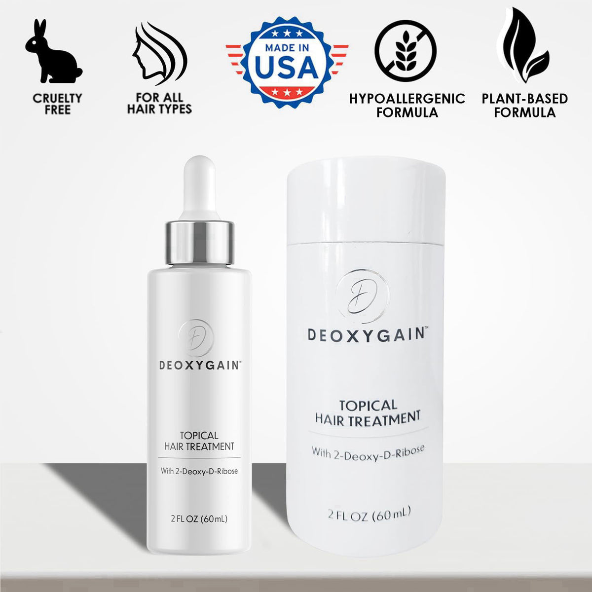 Hair Growth Serum by Deoxygain - DHT Blocker with 2DDR for Hair Regrowth – back view and specifications