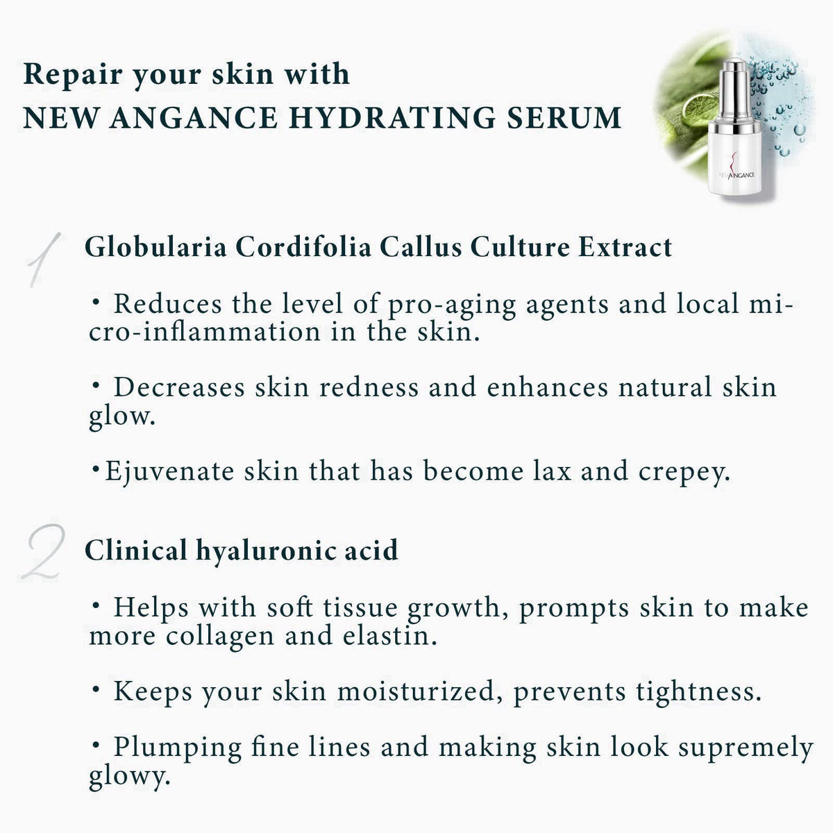 NEWANGANCE PARIS NEW ANGANCE Hydrating Serum Hyaluronic Acid for Face Sooth Skin and Relieve Premature Oxidation Intense