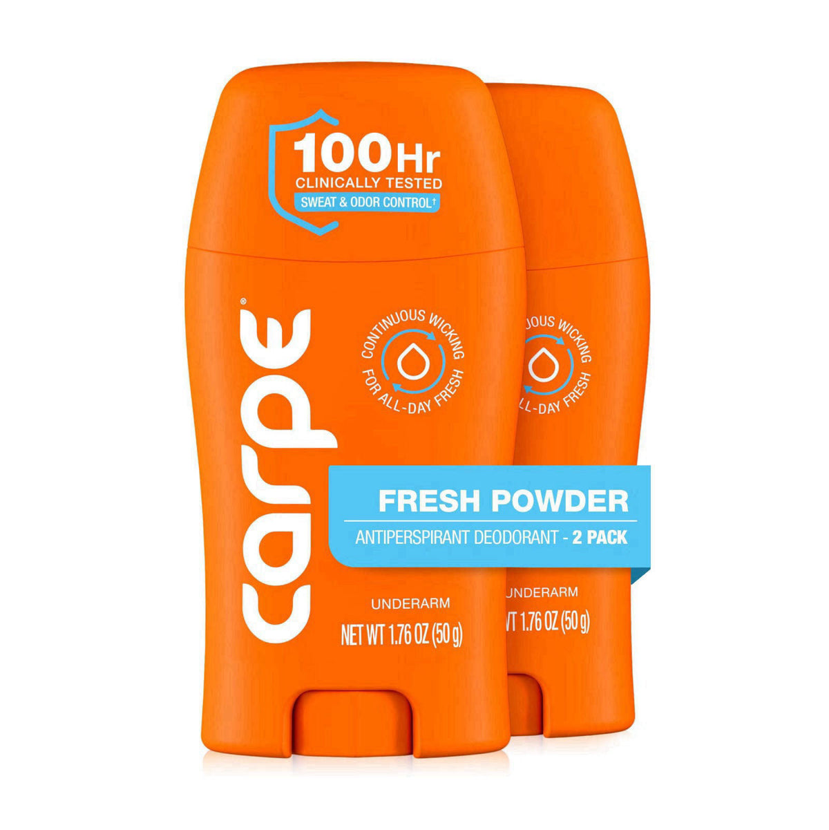 Carpe 100-Hour Deodorant for Men & Women, Fresh Powder - 2 Pack – product photo (Antiperspirant Deodorant)