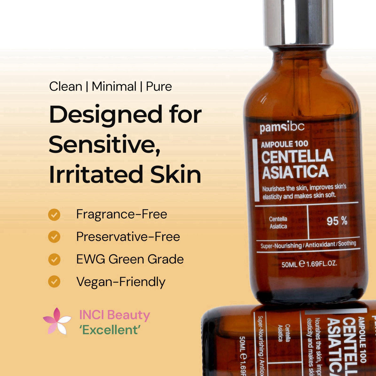 PAMSIBC Ampoule 100 Centella Asiatica | 950,000ppm Cica Extract | Redness Relief | Fragrance-Free Clean Minimal Non-Grea