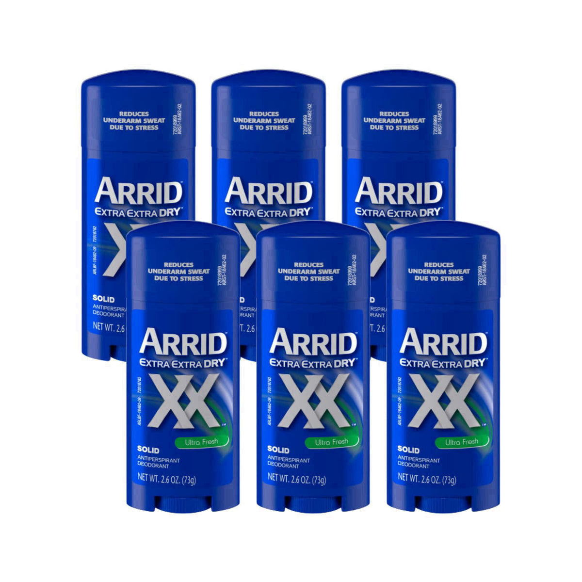 Arrid XX Extra Extra Dry Solid Antiperspirant Deodorant, Regular, 2.6 Oz (Pack of 6) – packaging and label