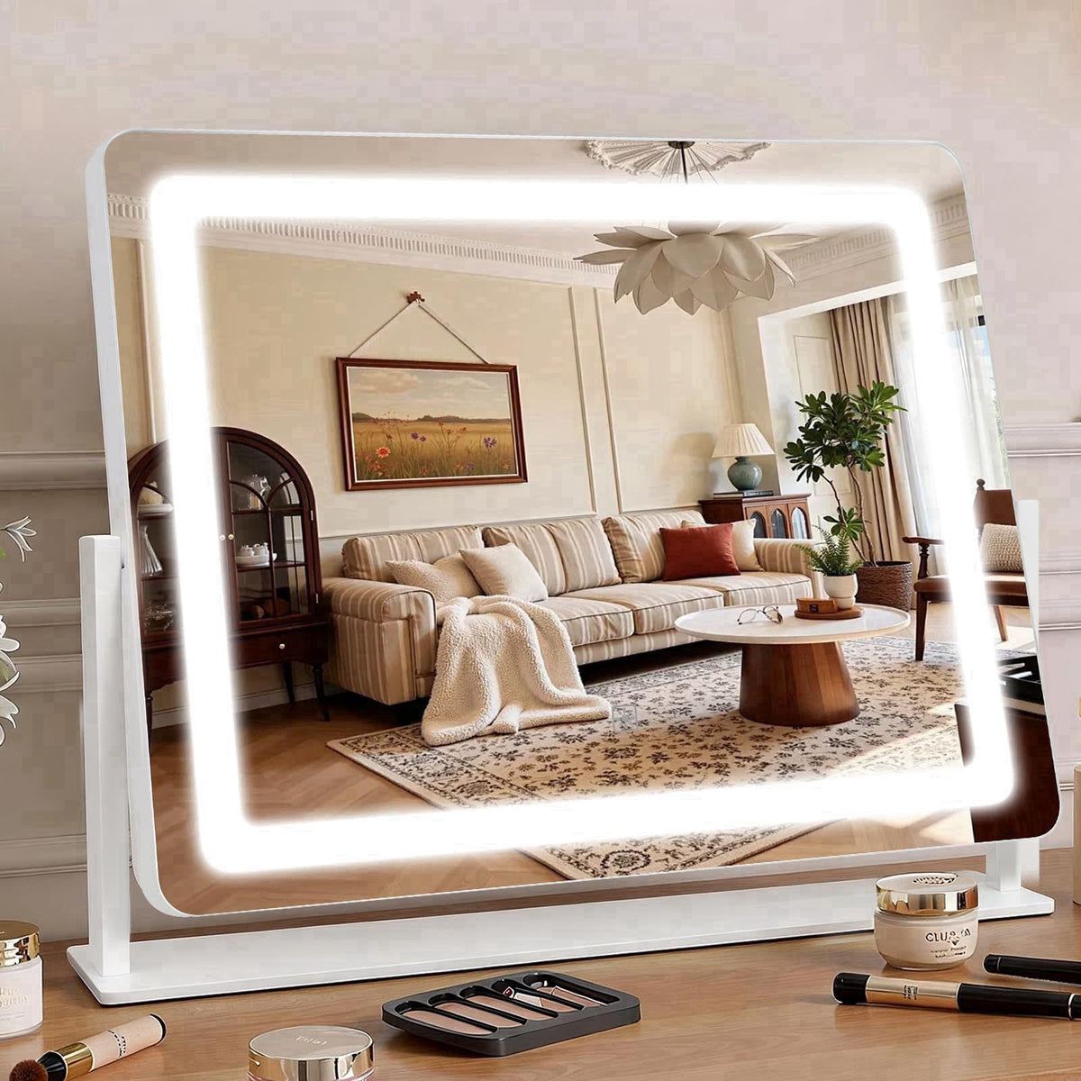Bearolve Vanity Mirror with Lights 22"×17", Large LED Makeup Mirror with Light, Smart Touch with 3-Color Lightin