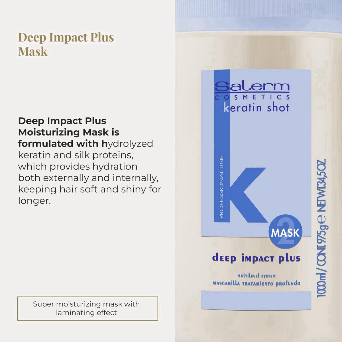 SALERM - Hydrating Hair Mask - Deep Impact Plus - 1000 ml - Deep Hair Hydration - For Use After Keratin Shot + Keramix T