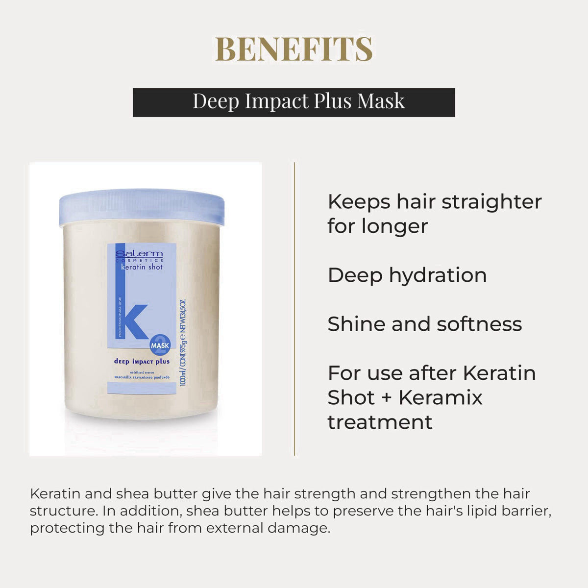 SALERM - Hydrating Hair Mask - Deep Impact Plus - 1000 ml - Deep Hair Hydration - For Use After Keratin Shot + Keramix T