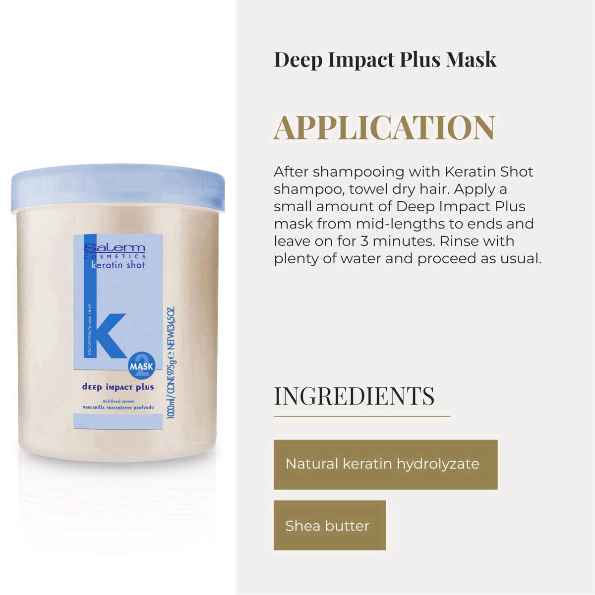 SALERM - Hydrating Hair Mask - Deep Impact Plus - 1000 ml - Deep Hair Hydration - For Use After Keratin Shot + Keramix T
