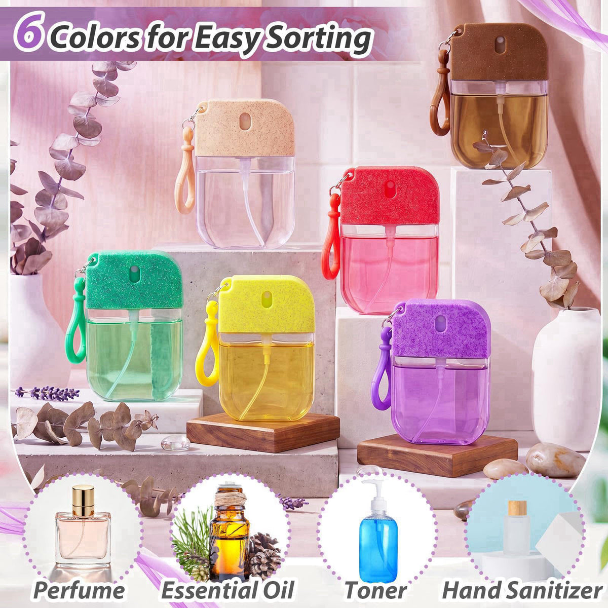 Rtteri 50 Pack Empty Hand Sanitizer Spray Bottles Bulk 1.2 fl oz, Bright – packaging and label