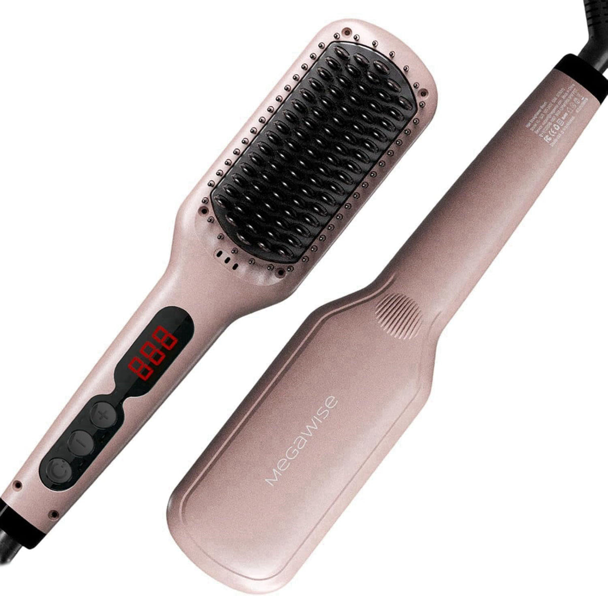 MEGAWISE Hair Straightener Brush, Ionic Ceramic Heated Hair Brush, Anti-Scald Hot Brush with Auto Shutoff, Dual Voltage,